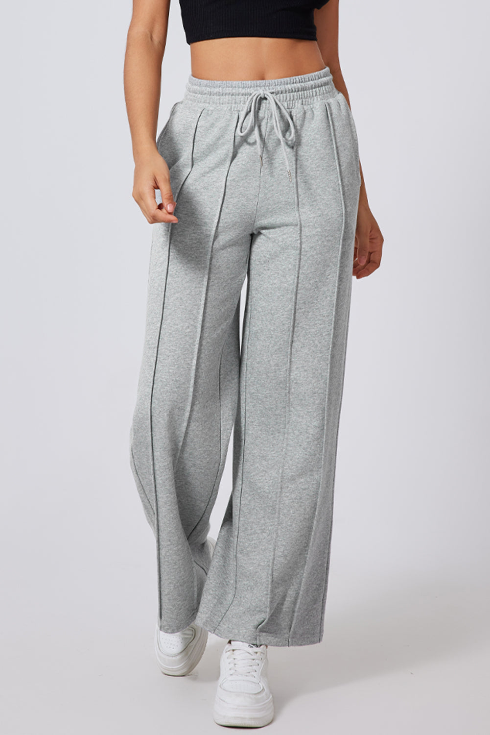 Hazel Blues® | Gray Seamed Drawstring High Waist Wide Leg Sweatpants
