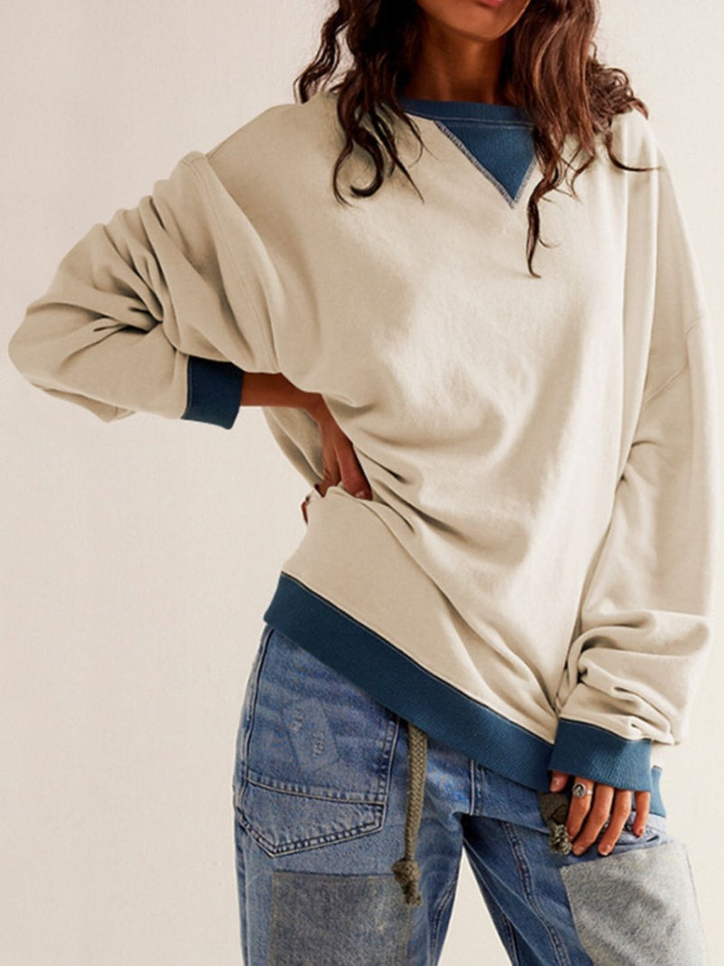 Hazel Blues® |  Contrast Dropped Shoulder Long Sleeve Sweatshirt