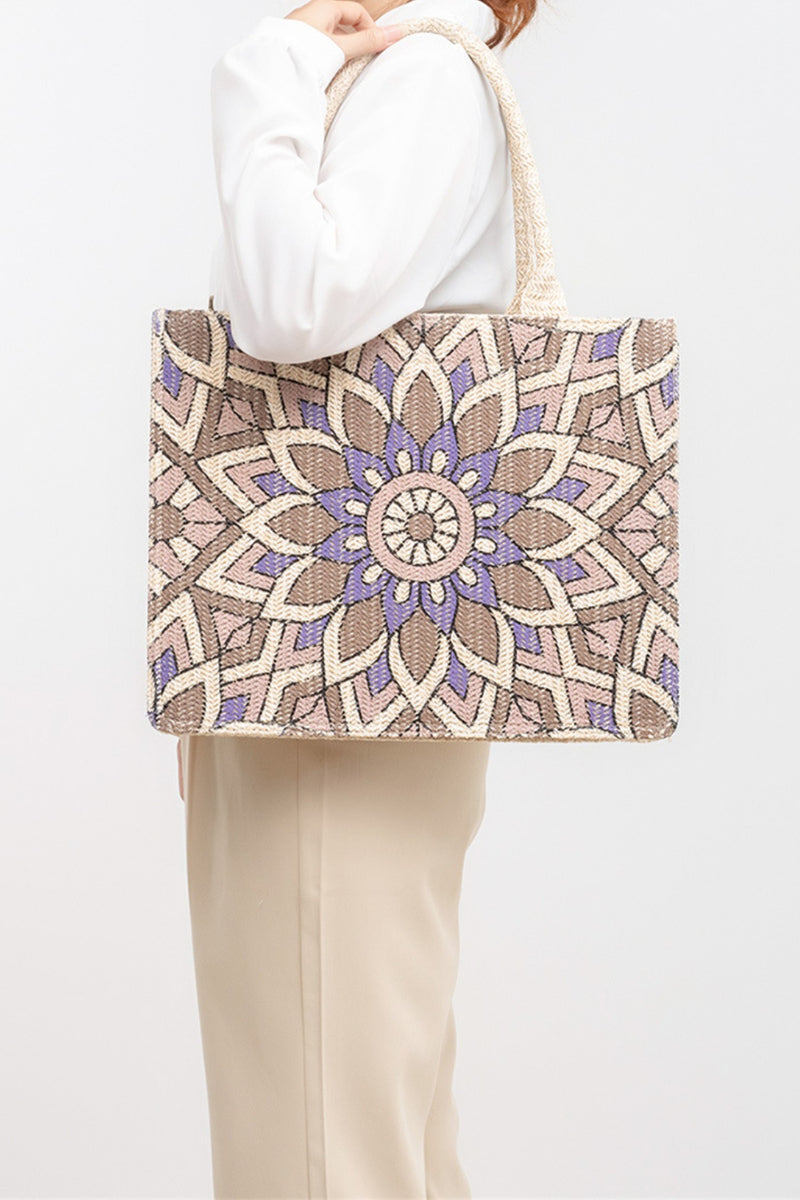 Hazel Blues® |  Flower Straw Weave Tote Bag