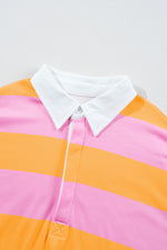 Hazel Blues® |  Contrast Striped Collared Neck Long Sleeve Sweatshirt