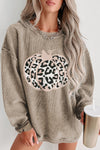 Hazel Blues® |  Khaki Leopard Halloween Pumpkin Graphic Corded Sweatshirt