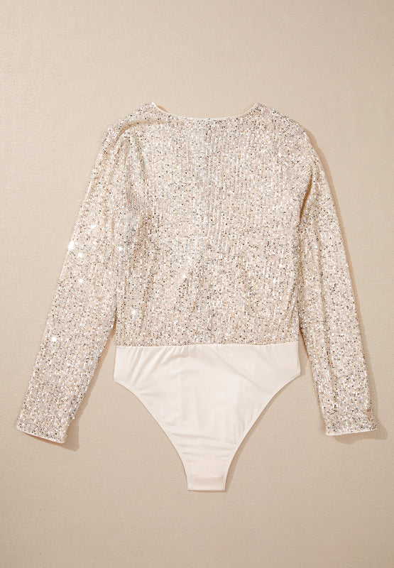 Hazel Blues® |  Sequin Surplice Long Sleeve Bodysuit