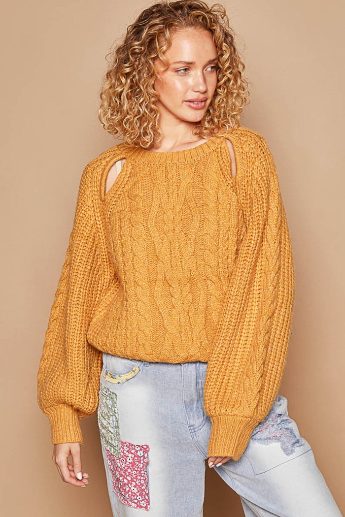 Hazel Blues® |  POL Cable Knit Cutout Long Sleeve Sweater