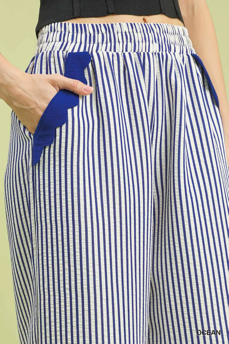 Hazel Blues® | Umgee Stripe Scallop Hem Wide Leg Pants