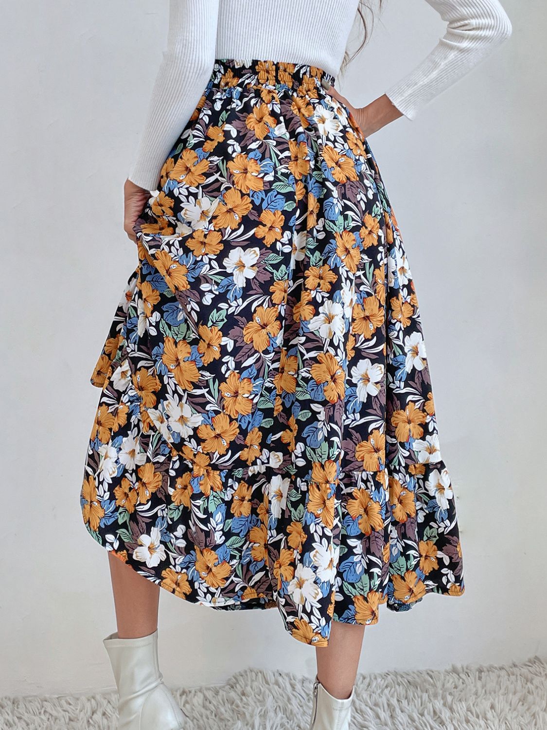 Hazel Blues® |  Printed Elastic Waist Midi Skirt