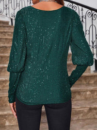 Hazel Blues® |  Sequin Boat Neck Long Sleeve Top