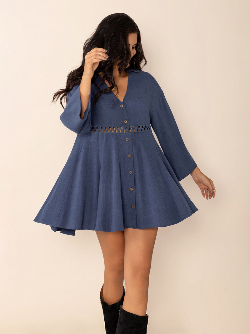 Hazel Blues® |  Cutout Johnny Collar Long Sleeve Mini Dress