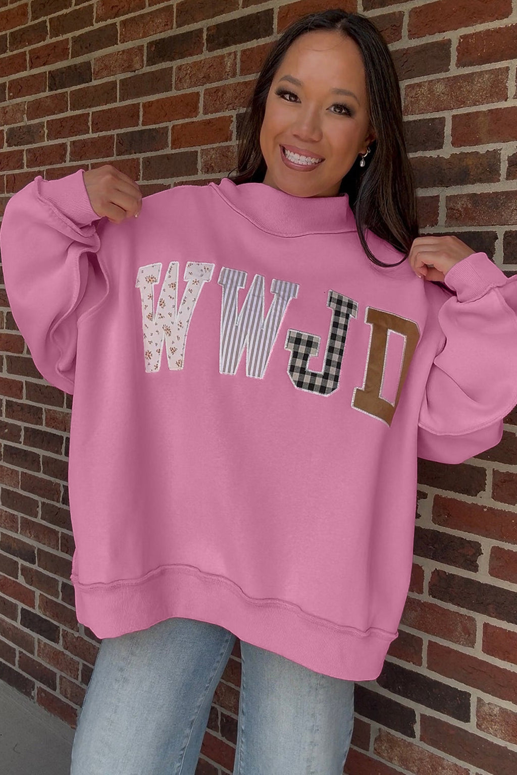 Sophie Sage Pink WWJD Graphic Patch Sweatshirt