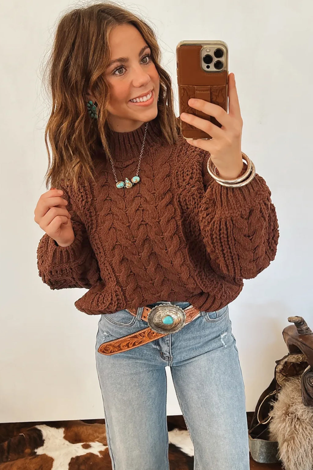 Eleanor Blake Brown Cable Knit Sweater