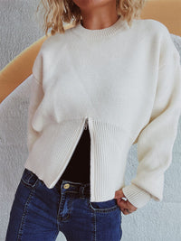 Hazel Blues® |  Round Neck Half Zip Long Sleeve Sweater