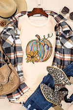 Hazel Blues® |  Khaki Pumpkin with Flower Graphic T Shirt