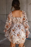 Hazel Blues® |  White Floral Print Sweetheart Neck Long Sleeve High Waist Mini Dress