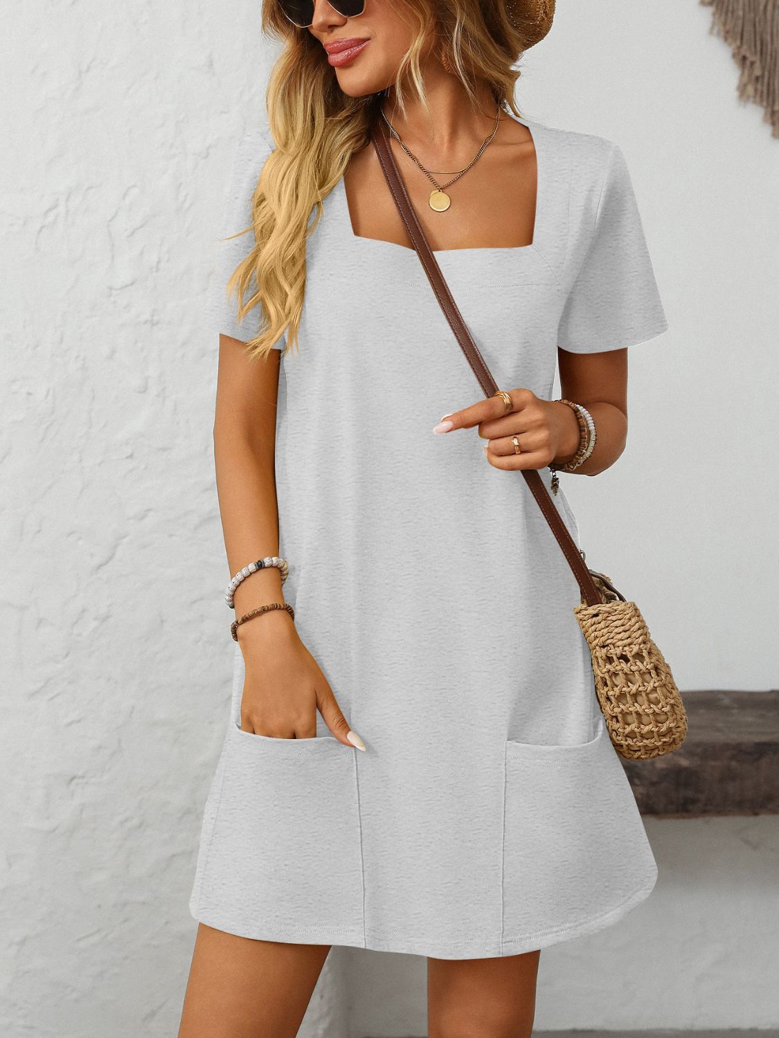 Hazel Blues® |  Mandy Square Neck Short Sleeve Mini Dress