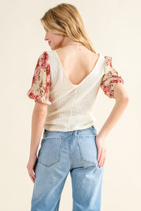 Hazel Blues® |  And The Why Floral Print Textured Sleeve Knit Top