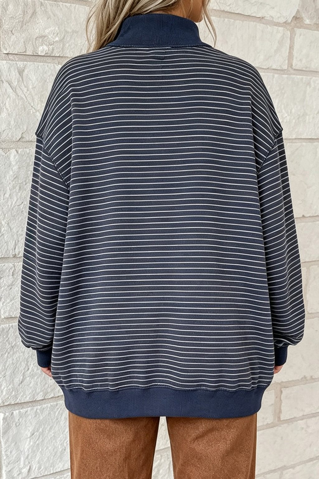 Cozy Lines Blue Stripe Mock-Neck Sweatshirt