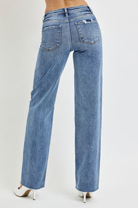 Hazel Blues® |  RISEN High Rise Straight Leg Jeans with Pockets