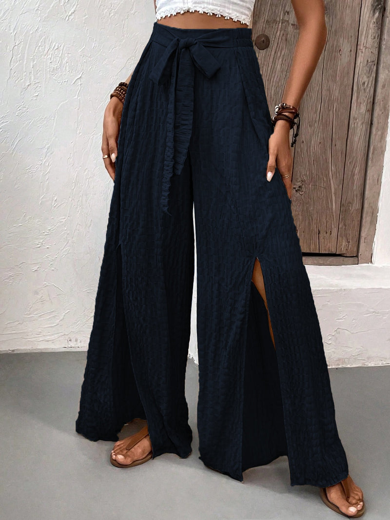 Hazel Blues® |  Tied Slit Wide Leg Pants