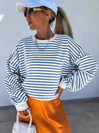 Hazel Blues® | Striped Round Neck Long Sleeve Sweatshirt