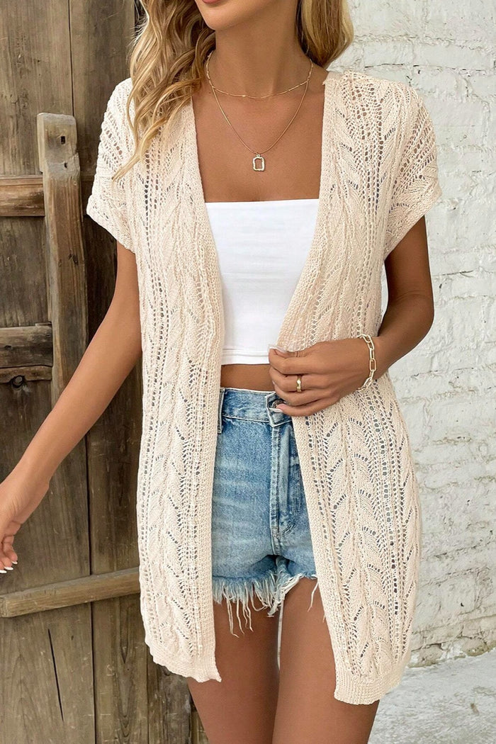 Hazel Blues® |  Openwork Open Front Short Sleeve Cardigan