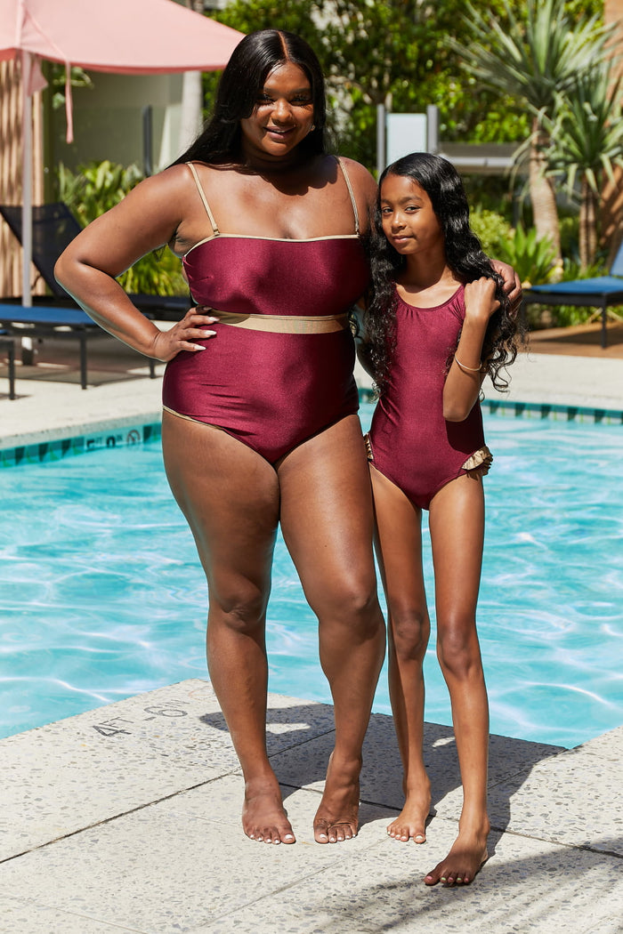 Hazel Blues® | Wave Break Contrast Trim One-Piece in Wine