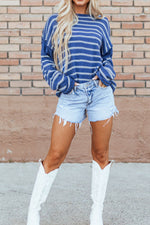 Hazel Blues® |  Striped Round Neck Dropped Shoulder Sweater