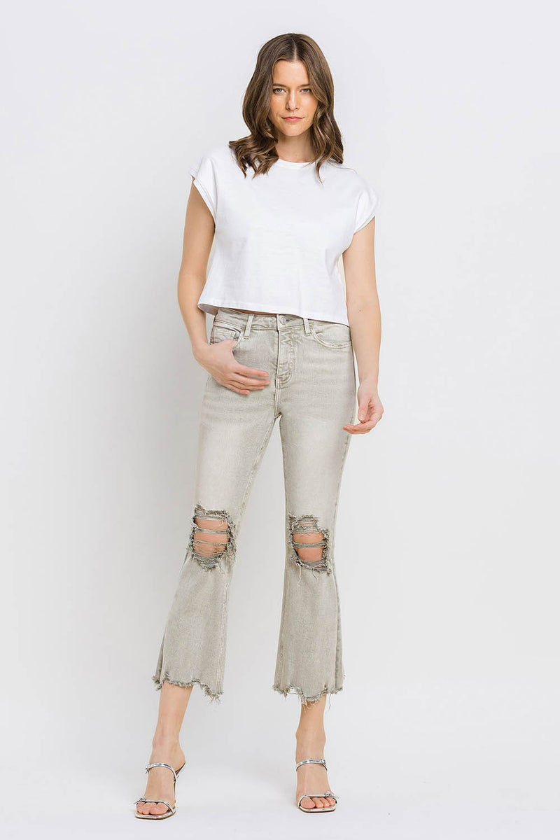 Hazel Blues® |  Lovervet Distressed Raw Hem Cropped Flare Jeans