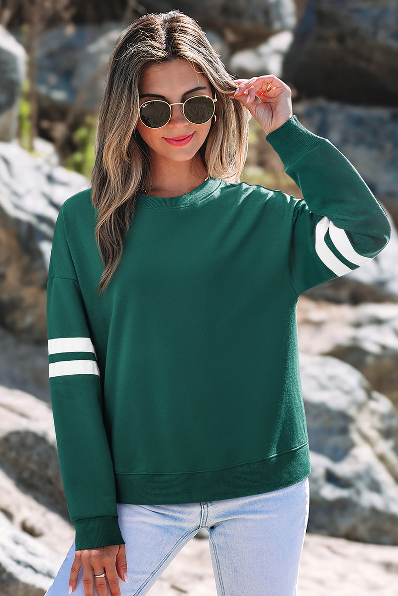 Hazel Blues® |  Evergreen Varsity Striped Detail Drop Shoulder Oversized Sweatshirt