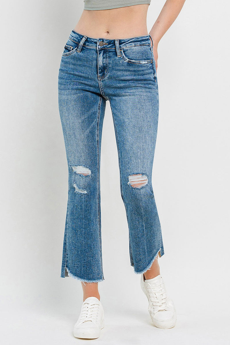 Hazel Blues® |  Vervet by Flying Monkey Mid Rise Distressed Cropped Flare Jeans