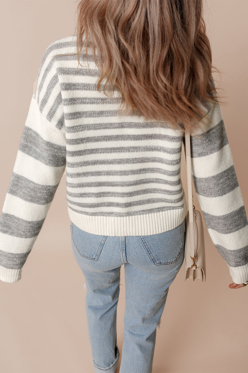 Hazel Blues® |  Striped Round Neck Dropped Shoulder Sweater