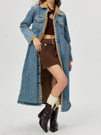 Hazel Blues® |  Pocketed Button Up Denim Jacket with Fur Lining