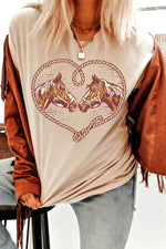 Hazel Blues® |  Khaki Rodeo Horse Graphic Western Cowgirl Fashion T Shirt