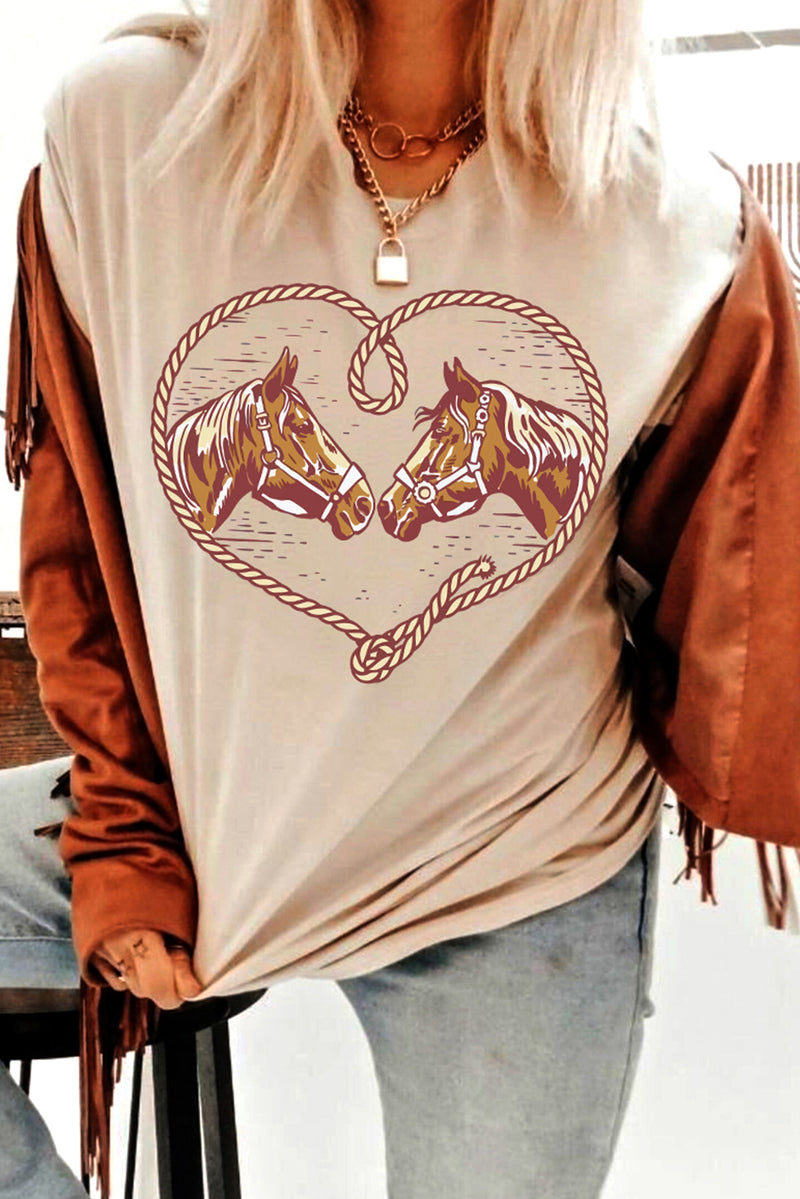 Hazel Blues® |  Khaki Rodeo Horse Graphic Western Cowgirl Fashion T Shirt