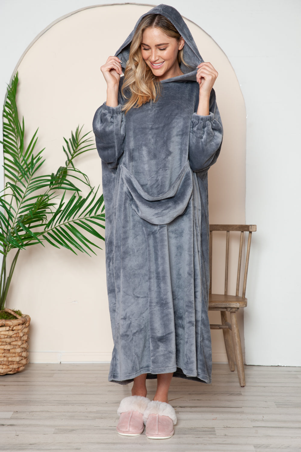 Hazel Blues® |  Double Take Pocketed Hooded Midi Lounge Dress