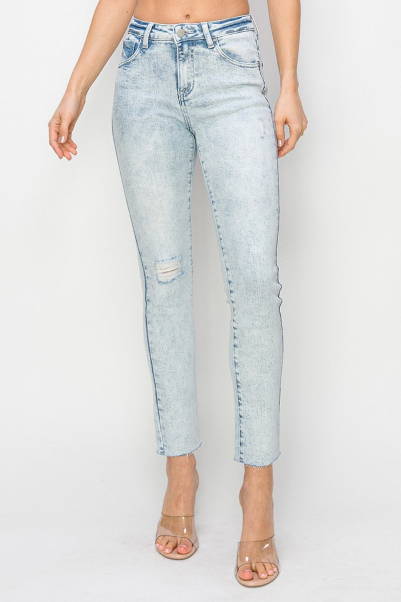 Hazel Blues® |  Risen High Rise Distressed Skinny Jeans