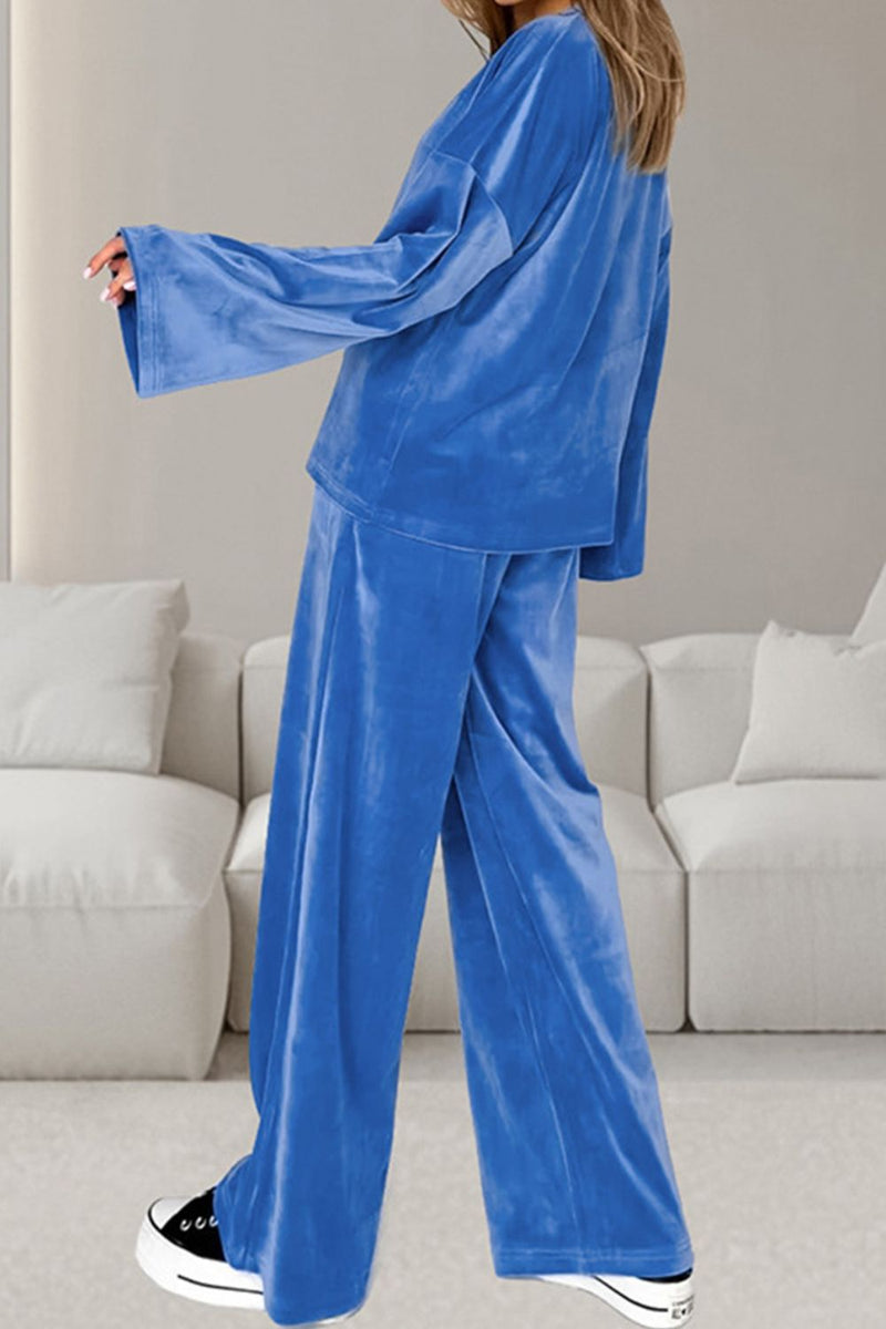 Hazel Blues® |  Buttery-Soft Round Neck Long Sleeve Top and Drawstring Pants Set