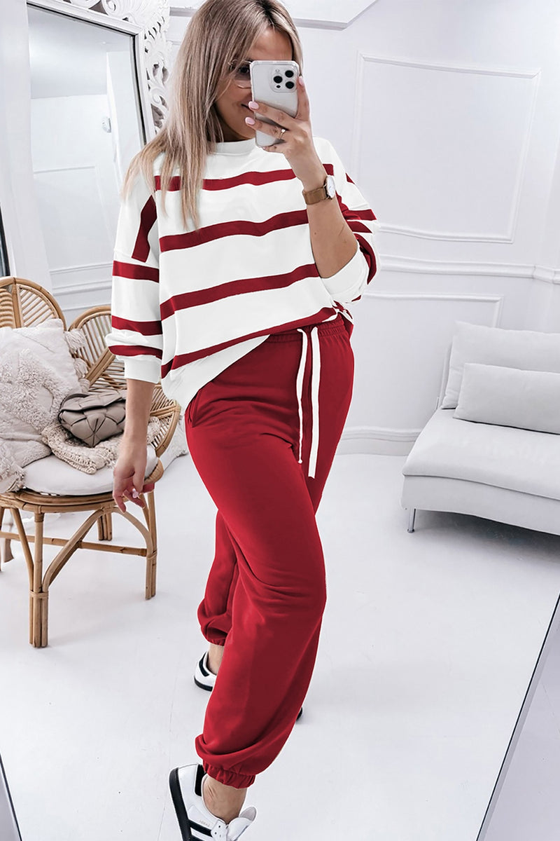 Hazel Blues® |  Striped Round Neck Long Sleeve Top and Pants Set