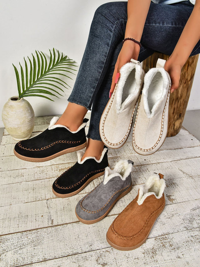 Hazel Blues® |  Faux Fur Round Toe Flat Sneakers