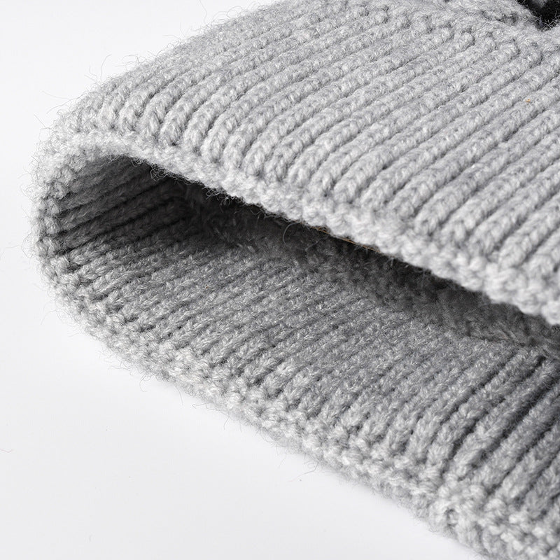 Hazel Blues® |  Striped Contrast Knit Hat with Pom-pom