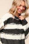 Hazel Blues® |  Haptics Striped Contrast Distressed Sweater