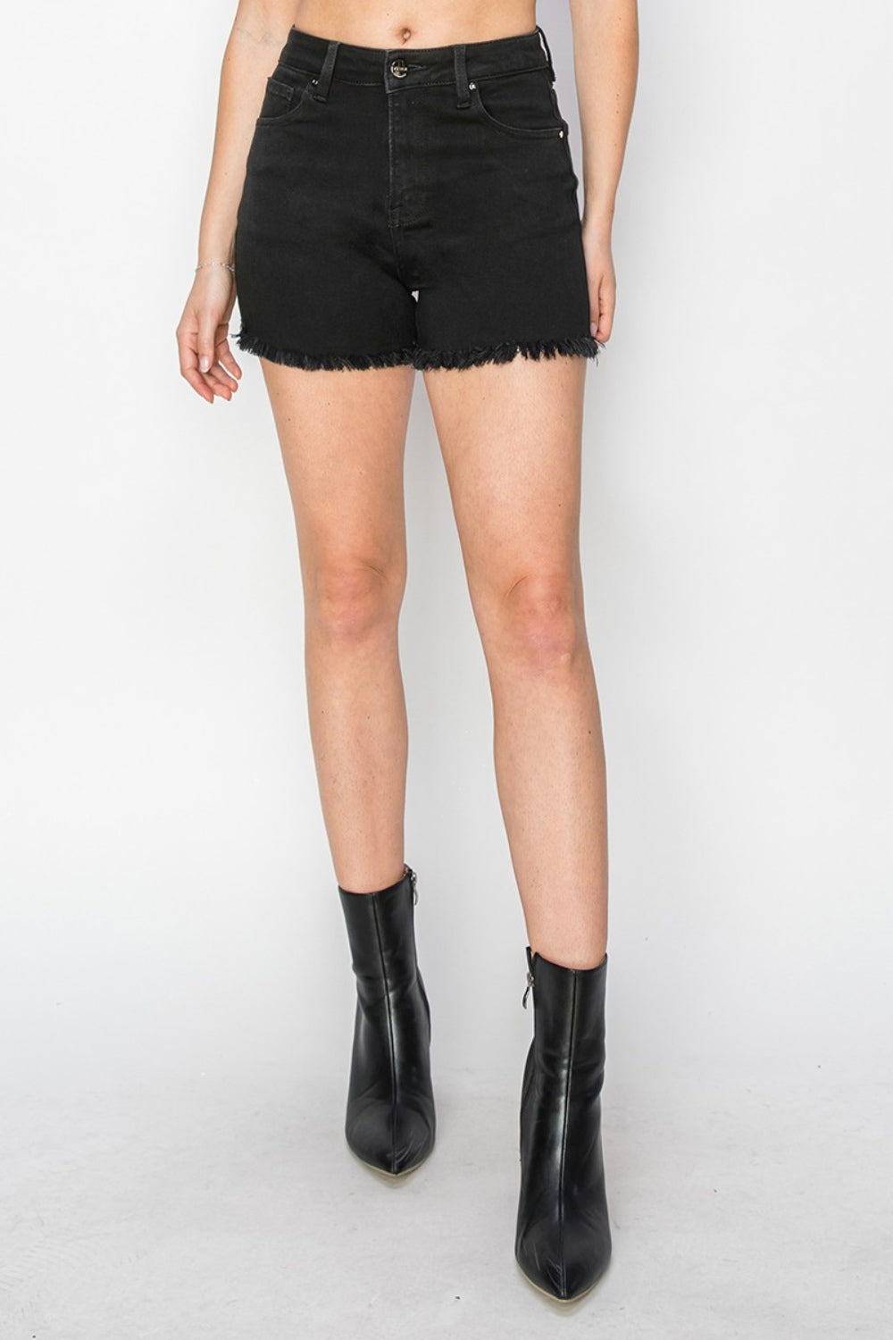 Hazel Blues® |  RISEN High Waist Raw Hem Denim Shorts