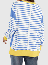 Hazel Blues® |  Slit Exposed Seam Striped Long Sleeve Sweatshirt