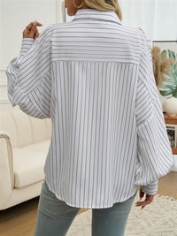 Hazel Blues® |  Striped Collared Neck Long Sleeve Shirt