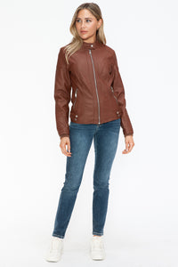 Hazel Blues® |  Snobbish Faux Leather Biker Jacket with Side Zip Pockets