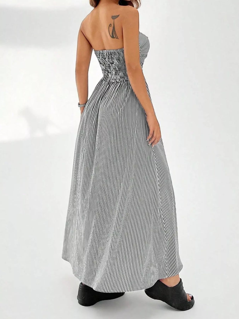 Striped Strapless Casual Maxi Dress Blue / L Striped Strapless Casual Maxi Dress Blue / L
