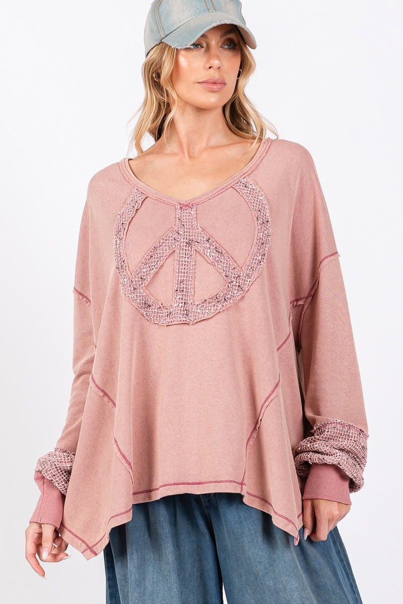 Hazel Blues® |  SAGE + FIG Peace Sign Mineral Wash Terry Top