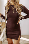 Hazel Blues® |  Slit Mock Neck Long Sleeve Wrap Sweater Dress