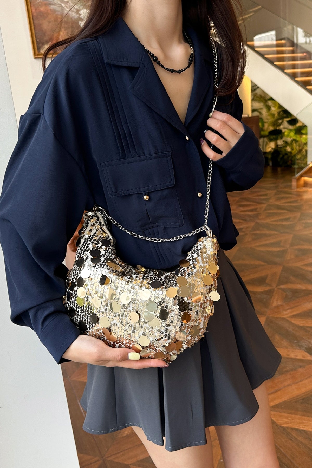 Hazel Blues® |  Sequin Chain Crossbody Bag