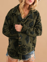 Hazel Blues® |  Geometric Button Up Long Sleeve Sherpa Jacket