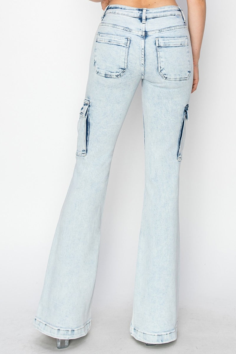 Hazel Blues® |  RISEN High Rise Cargo Flare Jeans