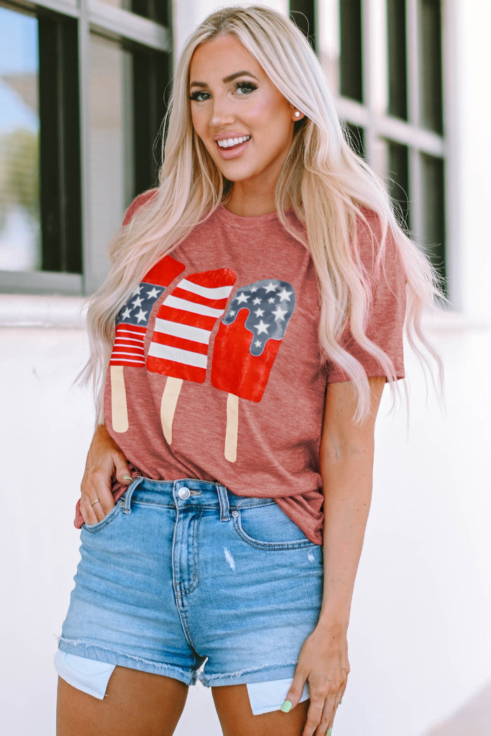 Hazel Blues® |  US Flag Round Neck Short Sleeve T-Shirt